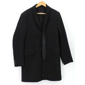 Network Wool Long Coat Mens Black Casual Elegant Button Front Lined Size Medium